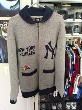 New Era Gray & Navy New York Yankees Knit Zip Cardigan